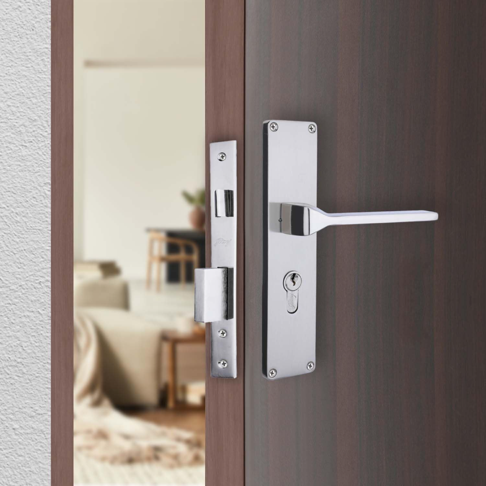 Godrej Mortise Door Lock Handle Set | 200mm NEH-16 1CK Europrofile | 5 Pin Brass Tumbler Mechanism 60mm | Suitable for Left & Right Handed Doors | Satin Steel Finish| Silver | 5 Years Warranty